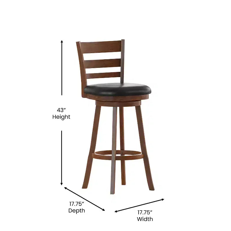 Sgabello da bar girevole classico in legno con schienale a pioli da 30" – Girevole a 360°, capacità 300 lb