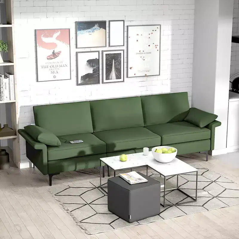 Divano moderno modulare a 3 posti in tessuto con porte USB e presa di corrente – Rosso/Verde