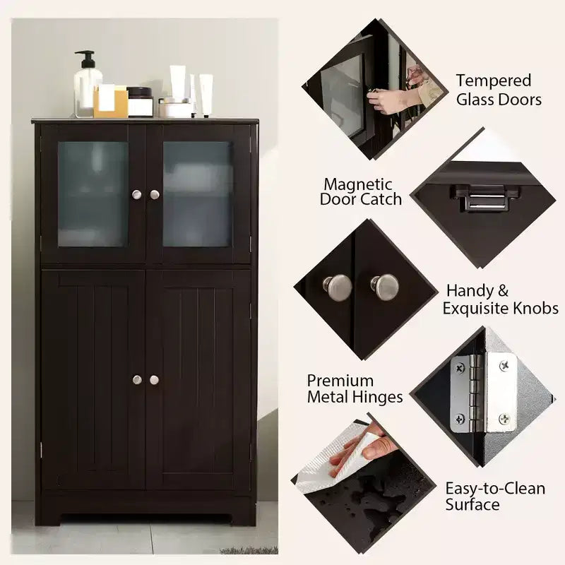 Mobiletto da bagno con 4 ante e ripiano regolabile – Certificato CARB