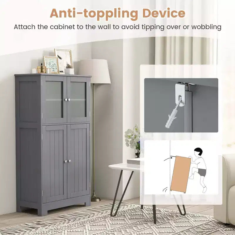 Mobiletto da bagno con 4 ante e ripiano regolabile – Certificato CARB
