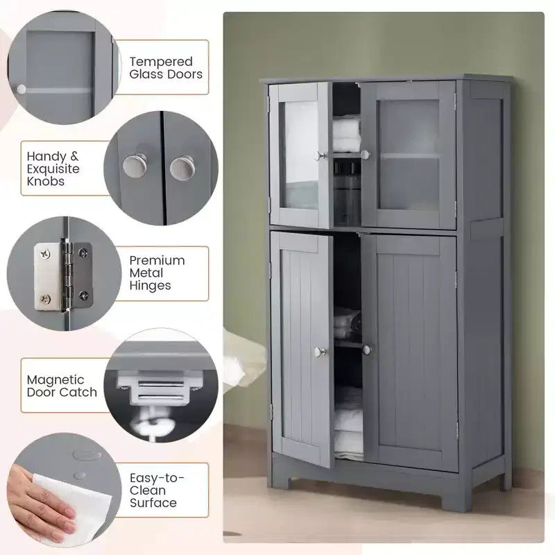 Mobiletto da bagno con 4 ante e ripiano regolabile – Certificato CARB