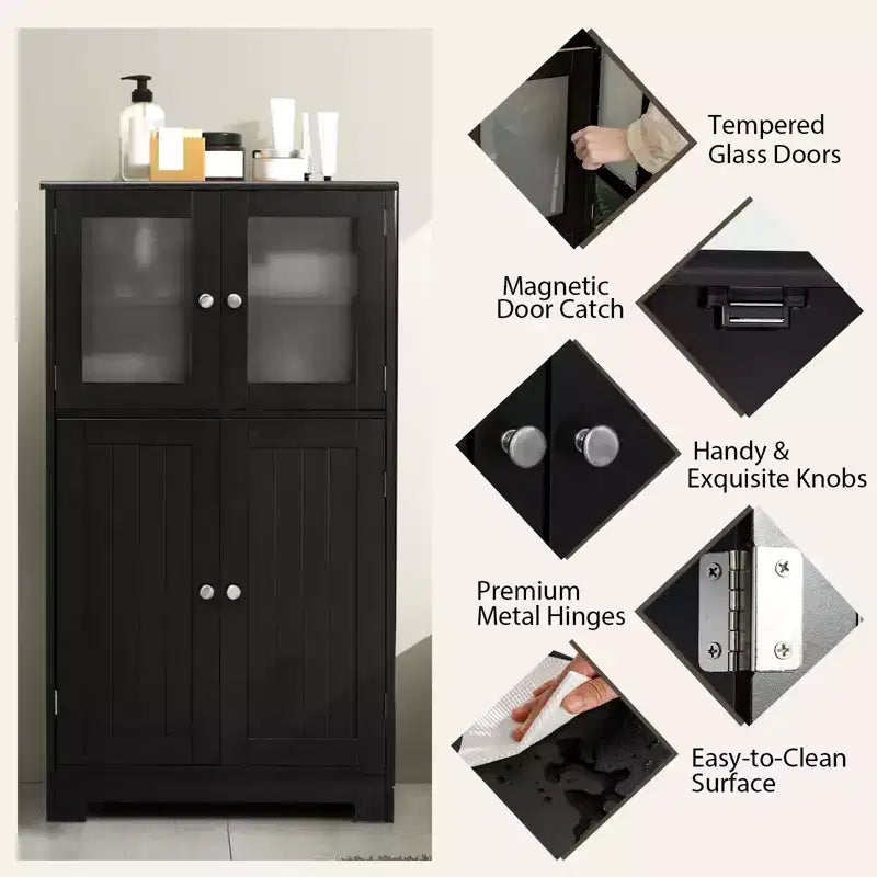 Mobiletto da bagno con 4 ante e ripiano regolabile – Certificato CARB