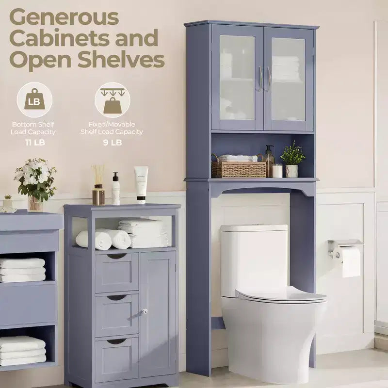 Armadietto portaoggetti da bagno sopra il WC autoportante con ripiano – MDF, 3 ripiani regolabili