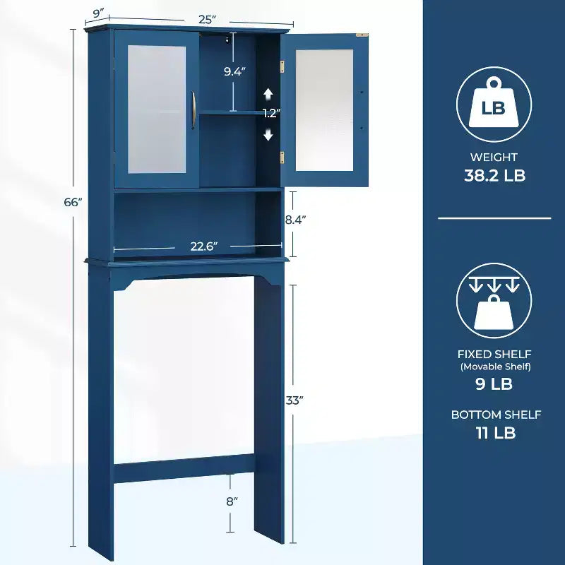 Armadietto portaoggetti da bagno sopra il WC autoportante con ripiano – MDF, 3 ripiani regolabili