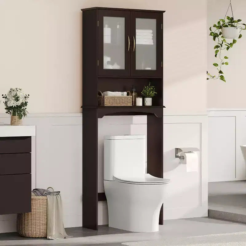 Armadietto portaoggetti da bagno sopra il WC autoportante con ripiano – MDF, 3 ripiani regolabili