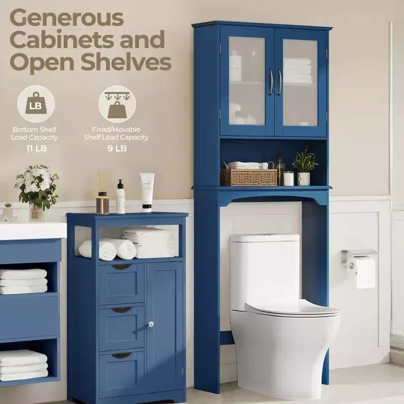Armadietto portaoggetti da bagno sopra il WC autoportante con ripiano – MDF, 3 ripiani regolabili