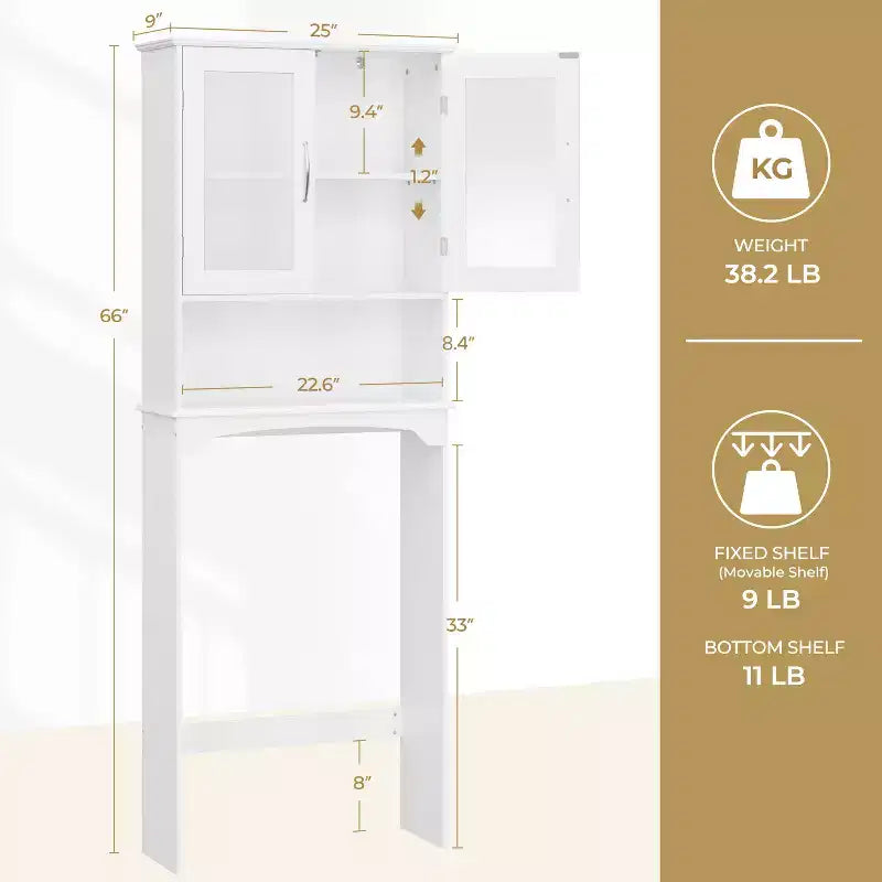 Armadietto portaoggetti da bagno sopra il WC autoportante con ripiano – MDF, 3 ripiani regolabili