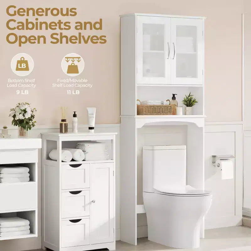 Armadietto portaoggetti da bagno sopra il WC autoportante con ripiano – MDF, 3 ripiani regolabili