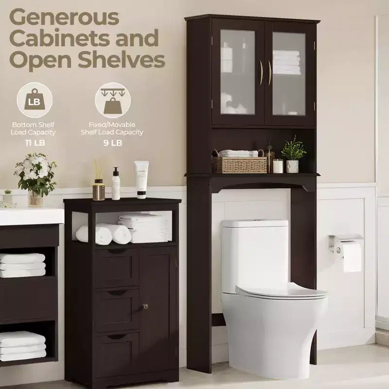 Armadietto portaoggetti da bagno sopra il WC autoportante con ripiano – MDF, 3 ripiani regolabili