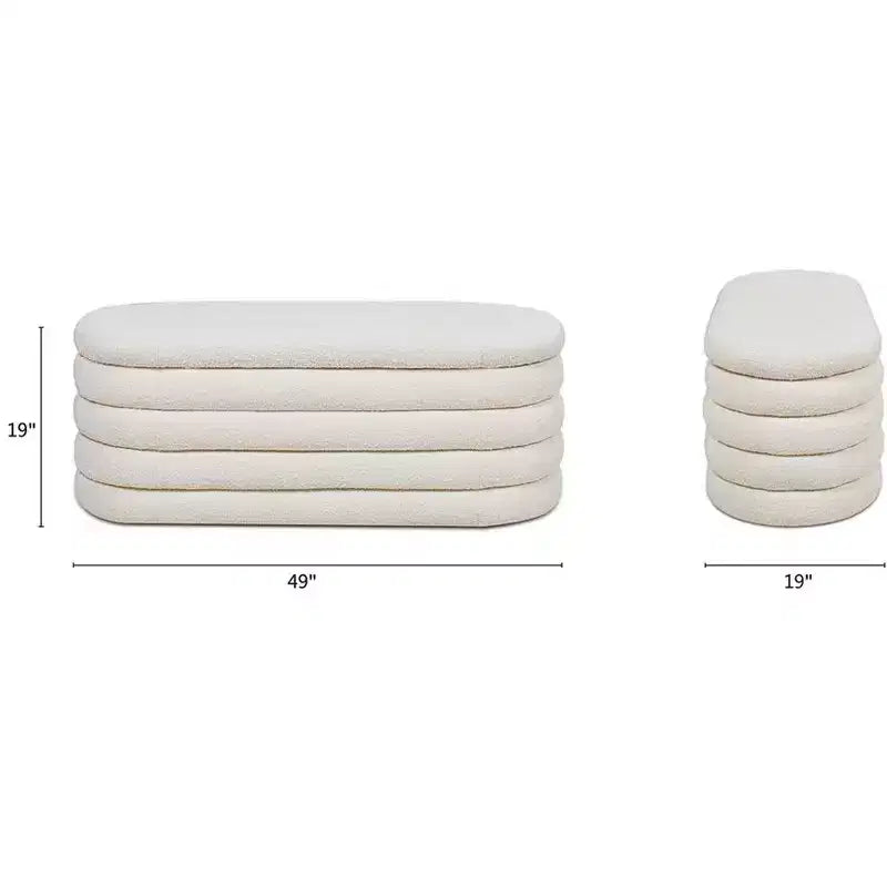 Panca contenitore ovale rivestita da 124 cm – Tessuto Boucle, certificato CARB, 15 kg