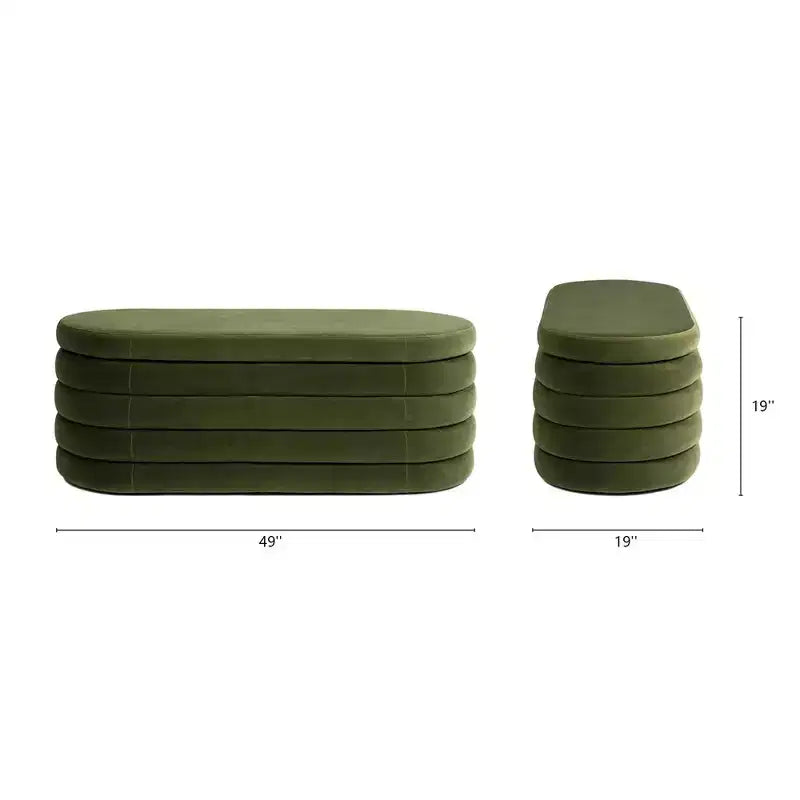 Panca contenitore ovale rivestita da 124 cm – Tessuto Boucle, certificato CARB, 15 kg