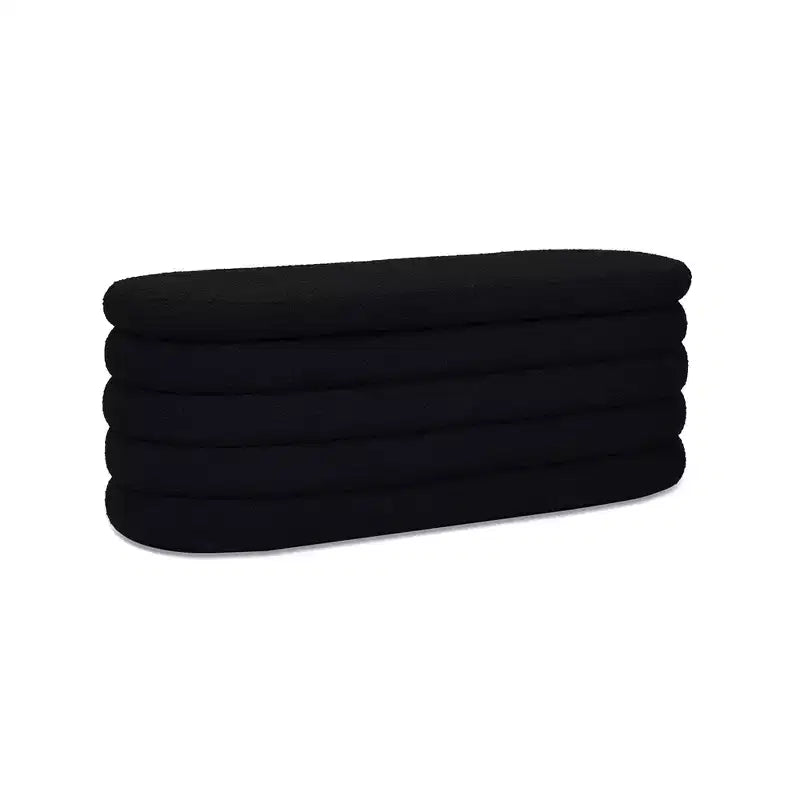 Panca contenitore ovale rivestita da 124 cm – Tessuto Boucle, certificato CARB, 15 kg
