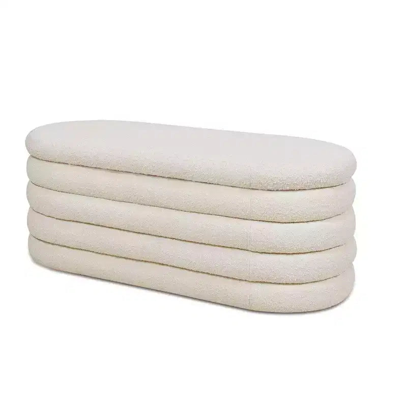 Panca contenitore ovale rivestita da 124 cm – Tessuto Boucle, certificato CARB, 15 kg
