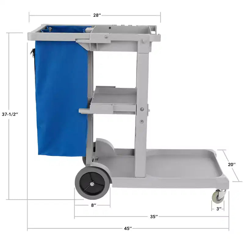 Carrello per pulizie professionali su ruote – 136 kg capacità, sacco 94 litri, grigio