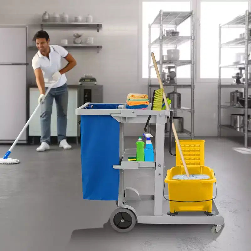 Carrello per pulizie professionali su ruote – 136 kg capacità, sacco 94 litri, grigio