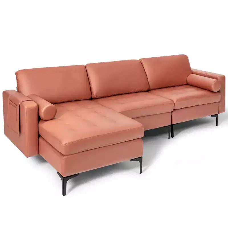 Divano sezionale modulare extra-large a 4 posti con chaise longue reversibile e 2 porte USB