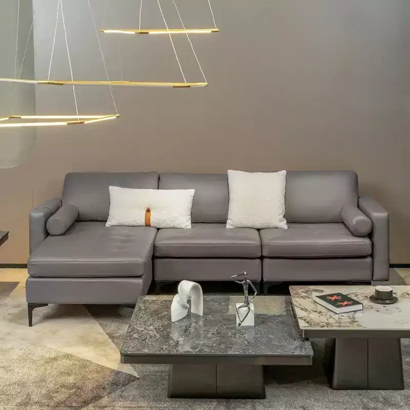 Divano sezionale modulare extra-large a 4 posti con chaise longue reversibile e 2 porte USB
