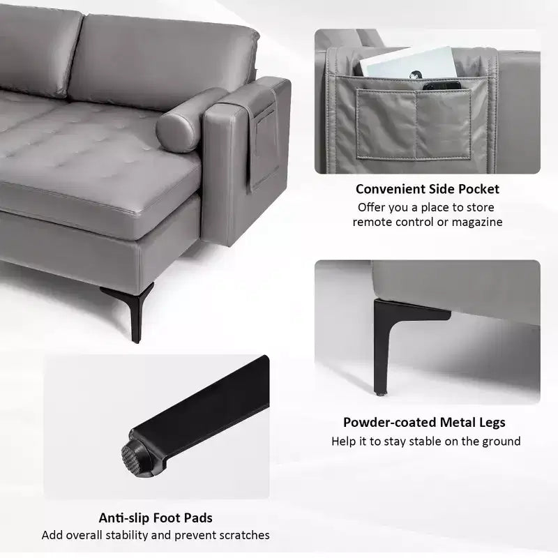 Divano sezionale modulare extra-large a 4 posti con chaise longue reversibile e 2 porte USB