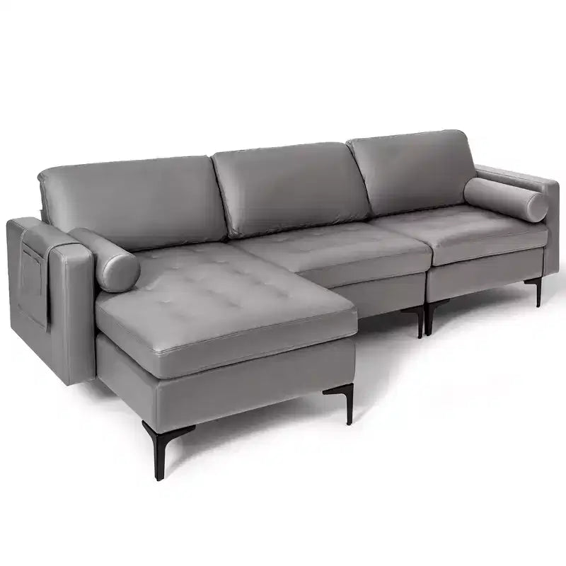 Divano sezionale modulare extra-large a 4 posti con chaise longue reversibile e 2 porte USB