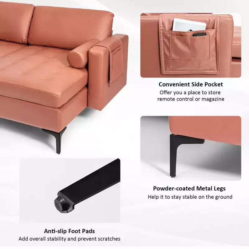 Divano sezionale modulare extra-large a 4 posti con chaise longue reversibile e 2 porte USB